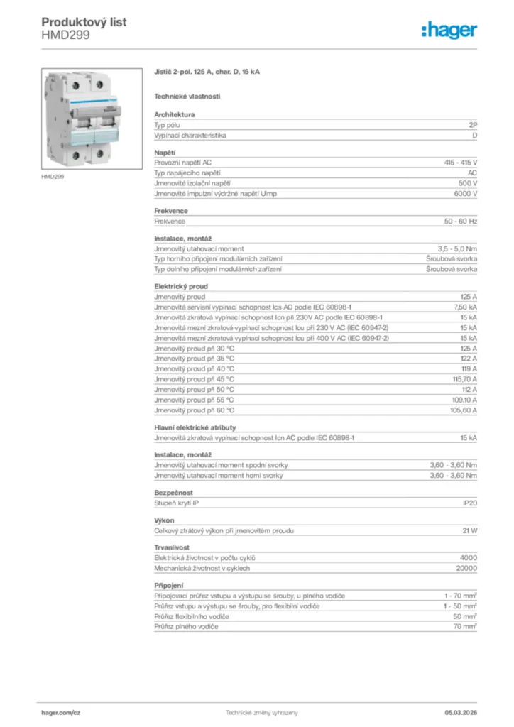 Obrázek Hager Product data sheet HMD299 | Hager