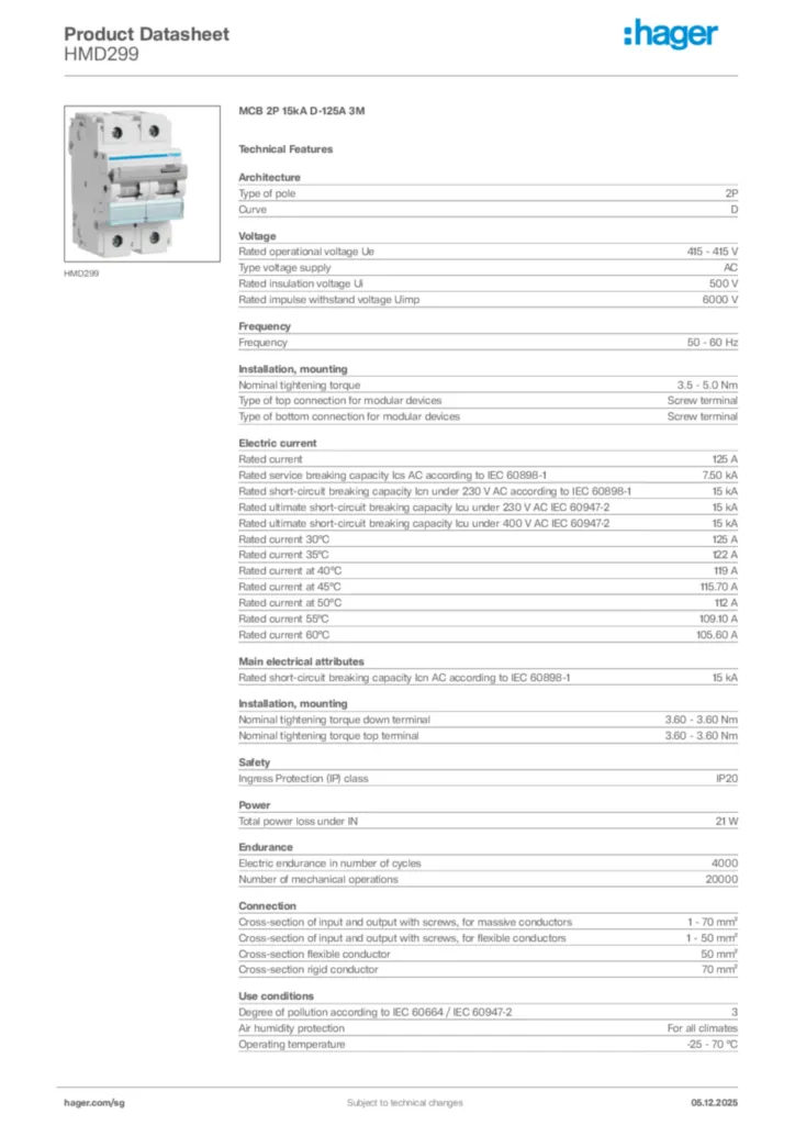 Image Hager Product data sheet HMD299  | Hager