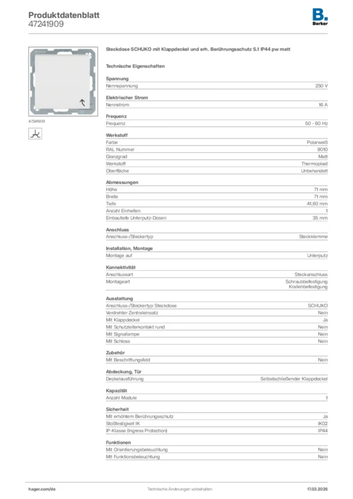 Bild Berker Produktdatenblatt 47241909 | Hager Deutschland