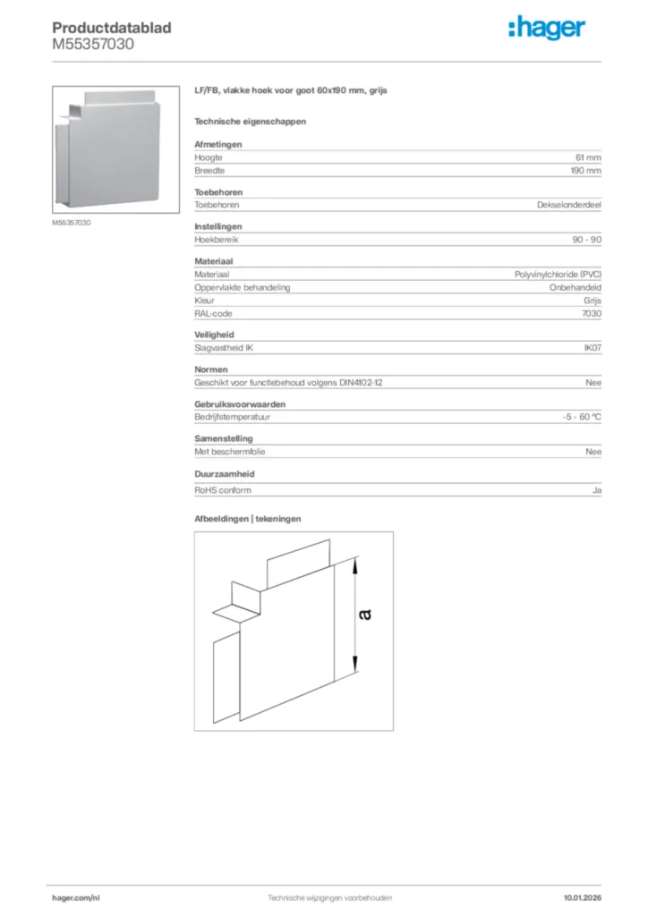 Afbeelding Hager Productdatablad M55357030 | Hager Nederland