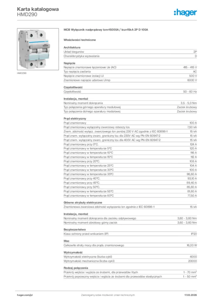 Zdjęcie Hager Karta katalogowa HMD290 | Hager Polska