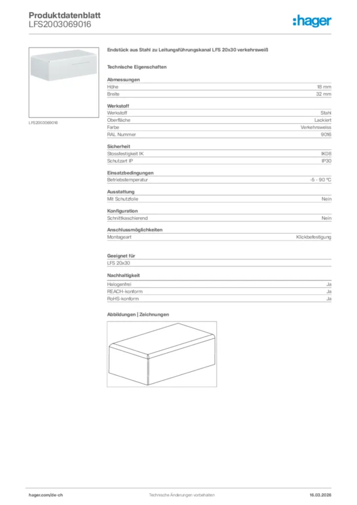 Bild Hager Produktdatenblatt LFS2003069016 | Hager Schweiz