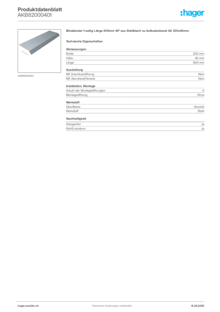 Bild Hager Produktdatenblatt AKB82000401 | Hager Schweiz