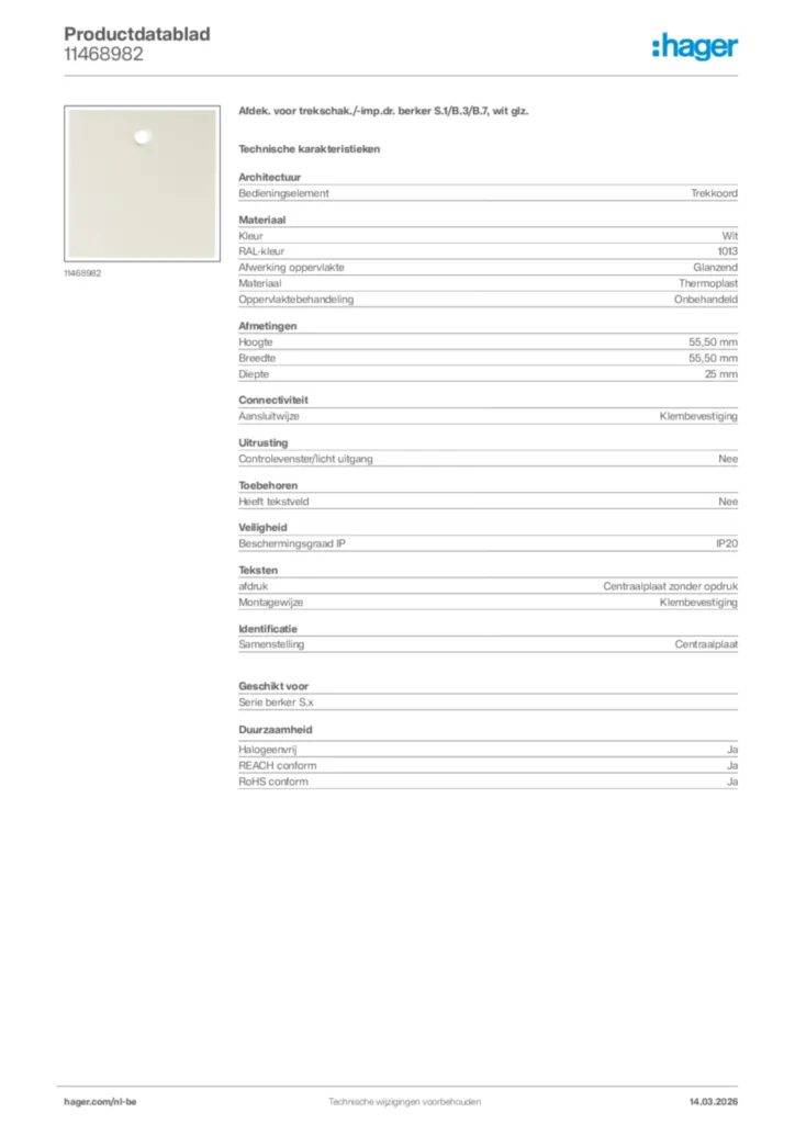 Afbeelding Hager Productdatablad 11468982 | Hager Belgium