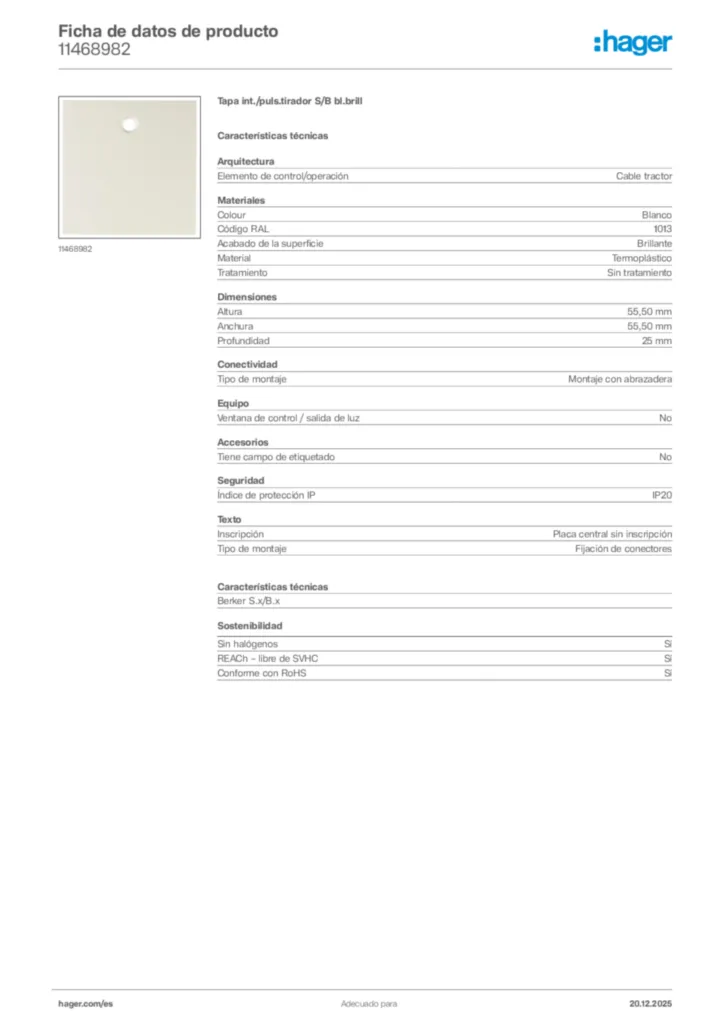 Imagen Hager Ficha de datos de producto 11468982 | Hager España