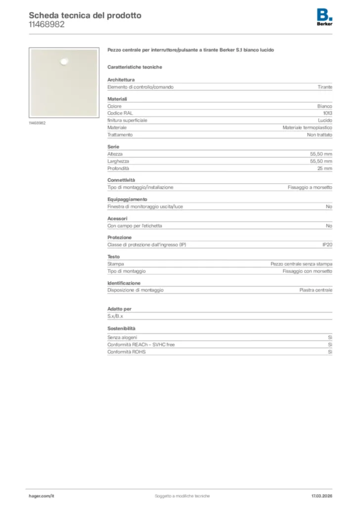 Immagine Berker Scheda tecnica del prodotto 11468982 | Hager Italia