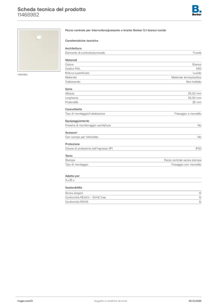 Immagine Berker Scheda tecnica del prodotto 11468982 | Hager Italia