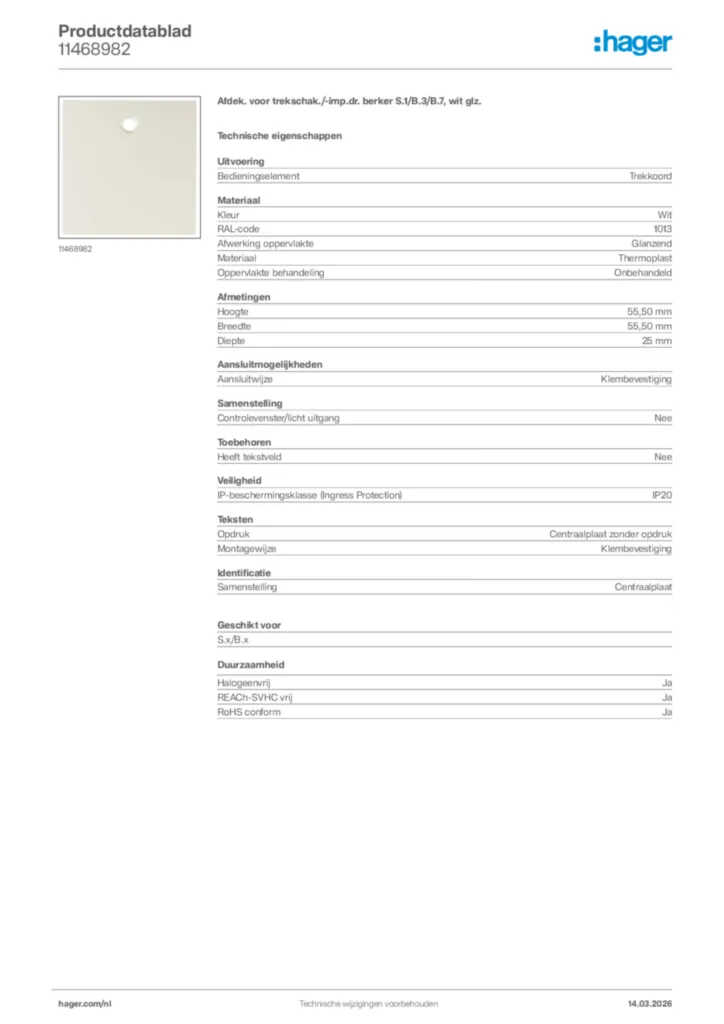 Afbeelding Hager Productdatablad 11468982 | Hager Nederland