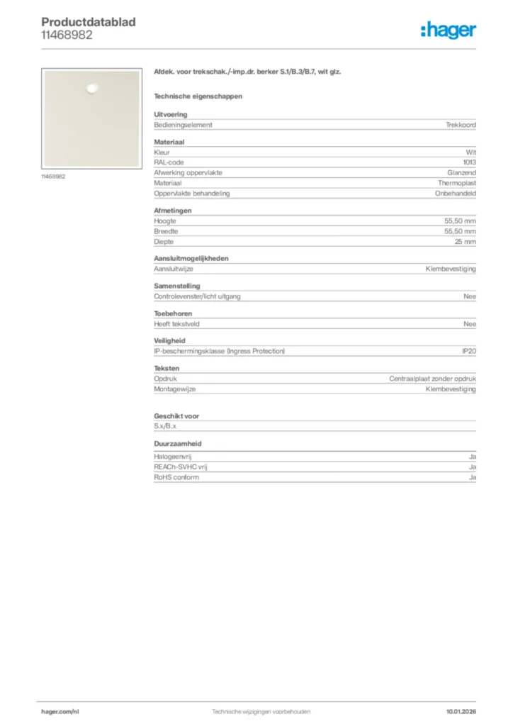 Afbeelding Hager Productdatablad 11468982 | Hager Nederland