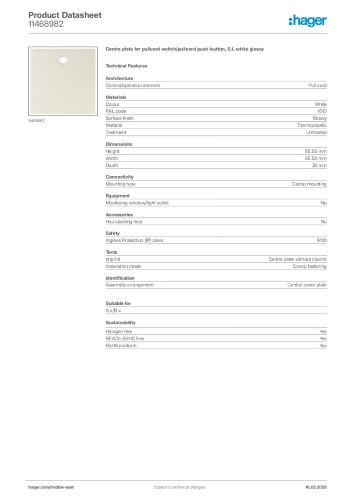 Image Hager Product data sheet 11468982  | Hager