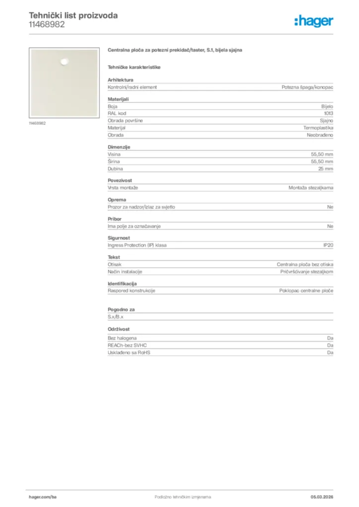 Slika Hager Tehnički list proizvoda 11468982  | Hager