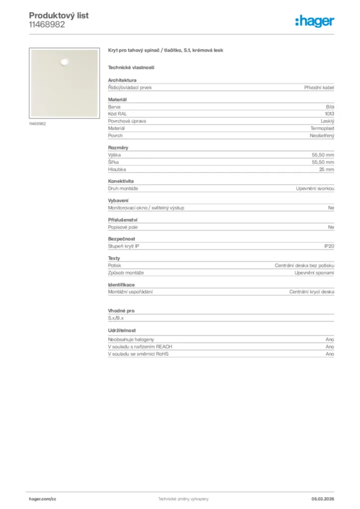 Obrázek Hager Product data sheet 11468982 | Hager