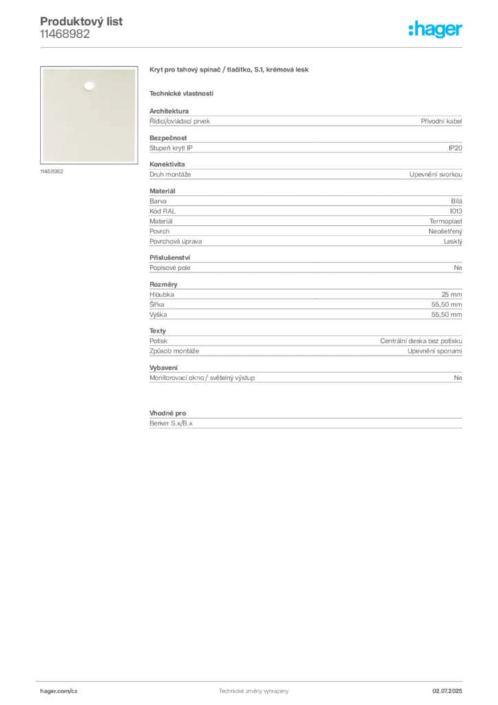 Obrázek Hager Produktový list 11468982 | Hager