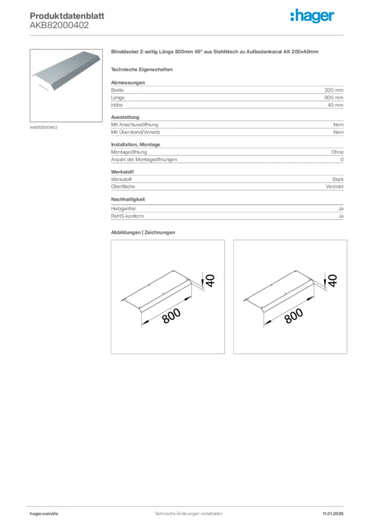 Bild Hager Produktdatenblatt AKB82000402 | Hager Deutschland