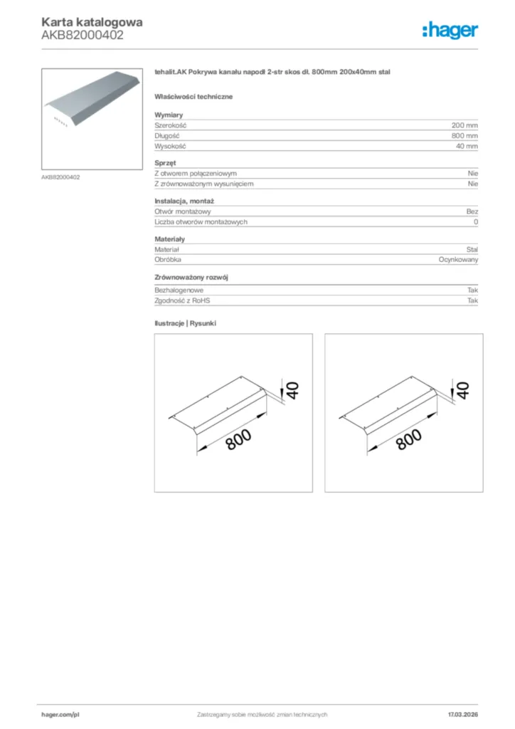 Zdjęcie Hager Karta katalogowa AKB82000402 | Hager Polska