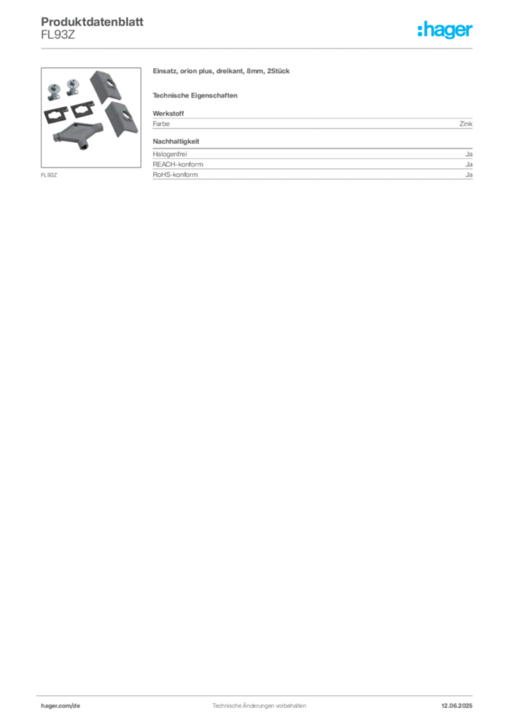 Hager Produktdatenblatt FL93Z