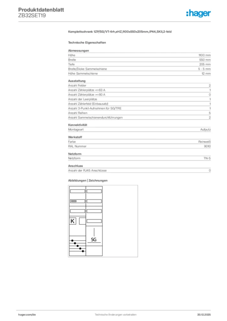 Bild Hager Produktdatenblatt ZB32SET19 | Hager Deutschland
