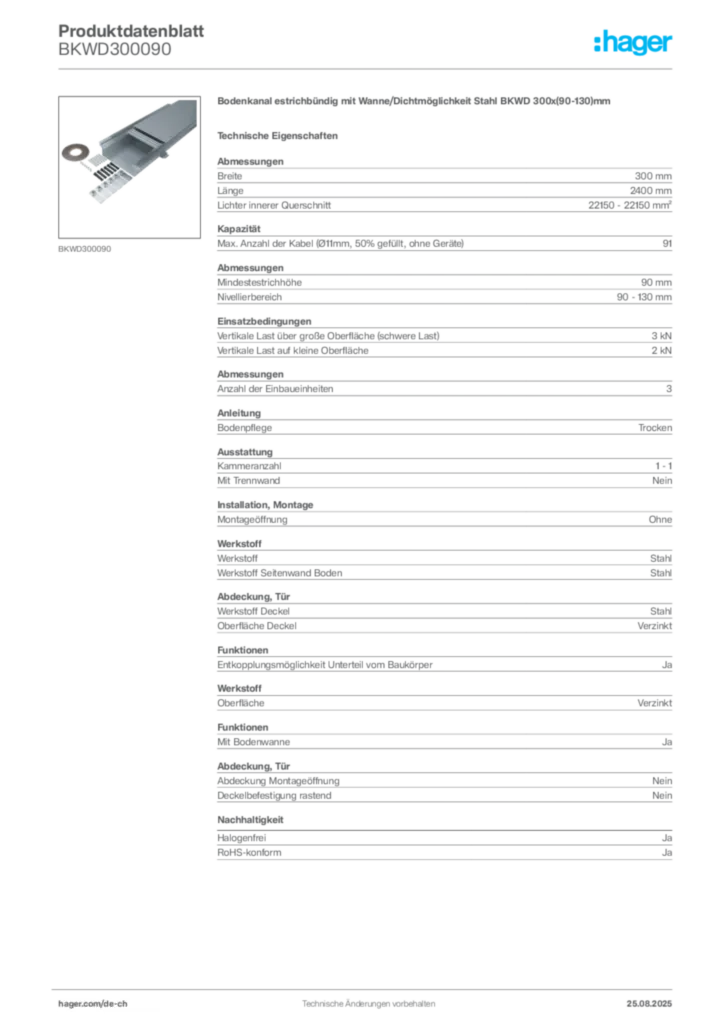 Bild Hager Produktdatenblatt BKWD300090 | Hager Schweiz