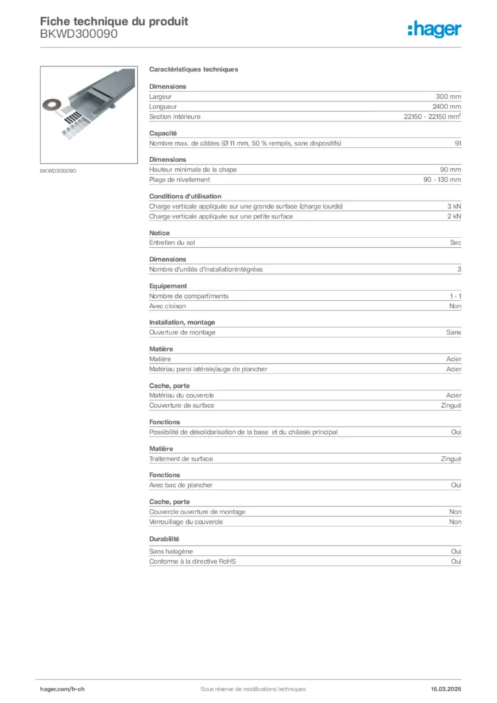 Image Hager Fiche technique du produit BKWD300090 | Hager Suisse