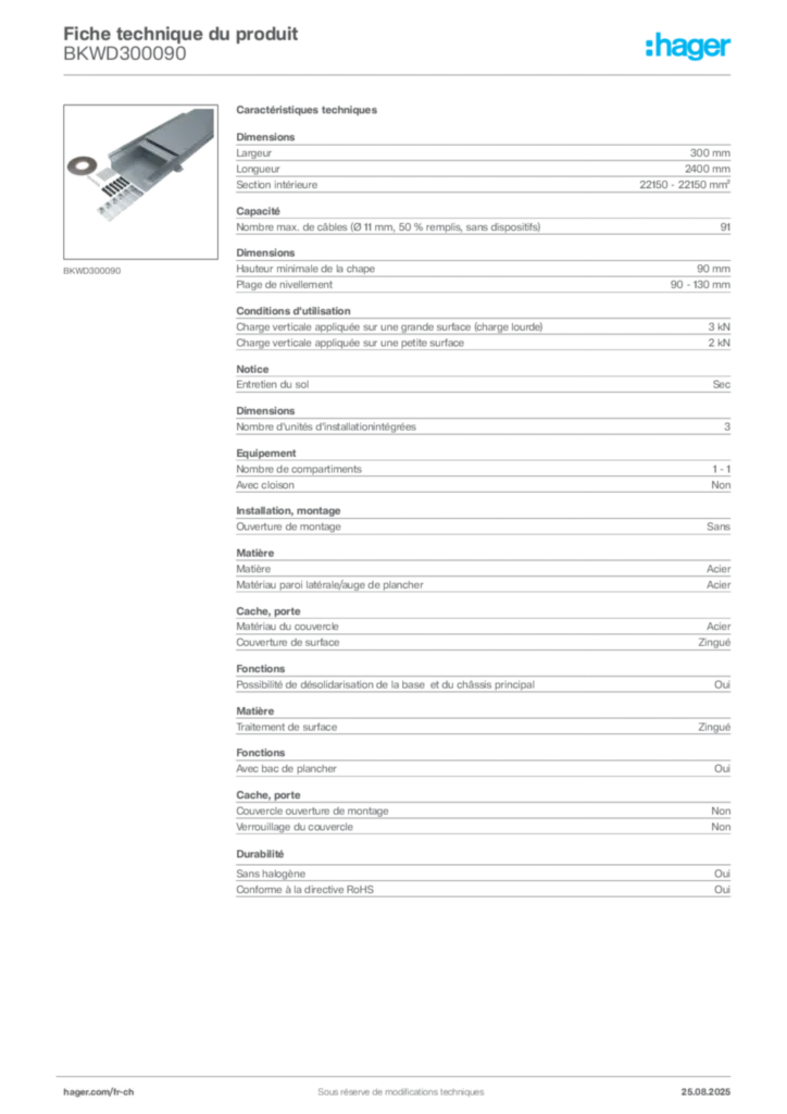 Image Hager Fiche technique du produit BKWD300090 | Hager Suisse