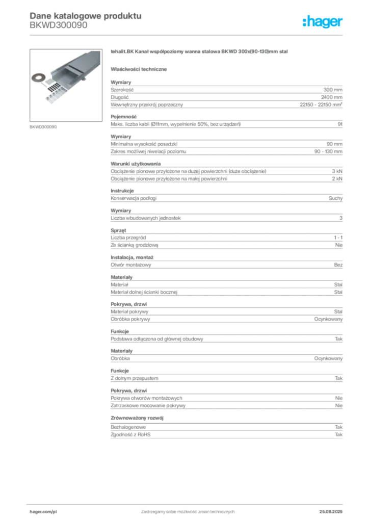 Zdjęcie Hager Dane katalogowe produktu BKWD300090 | Hager Polska