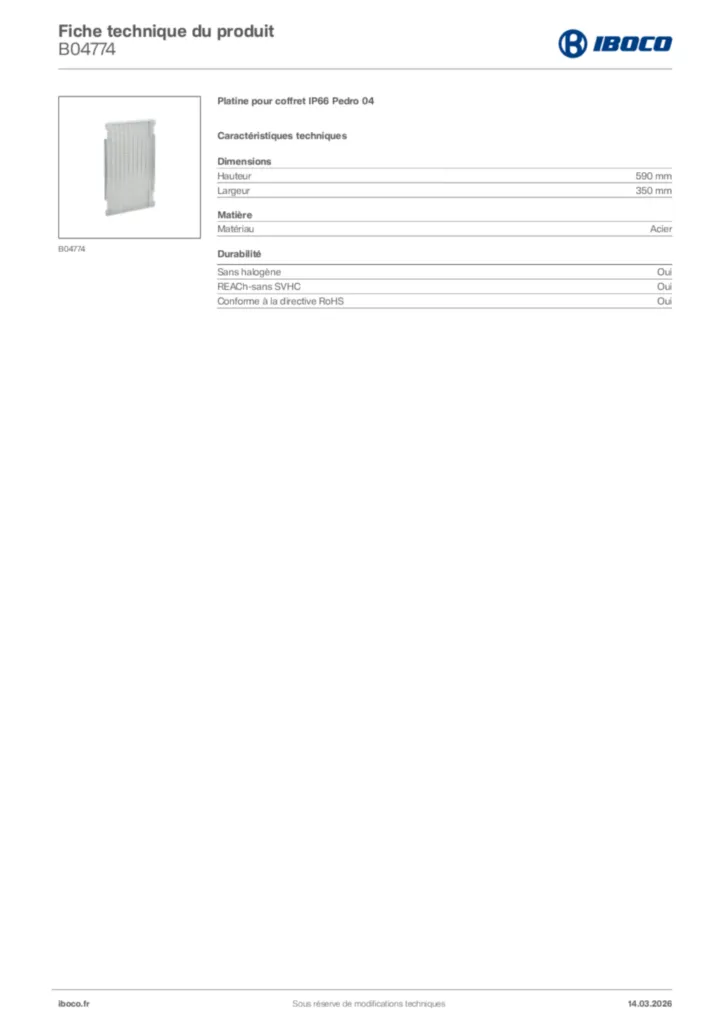 Image Iboco Fiche technique du produit B04774 | Hager France