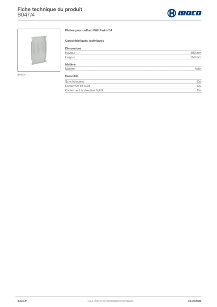Image Iboco Fiche technique du produit B04774 | Hager France