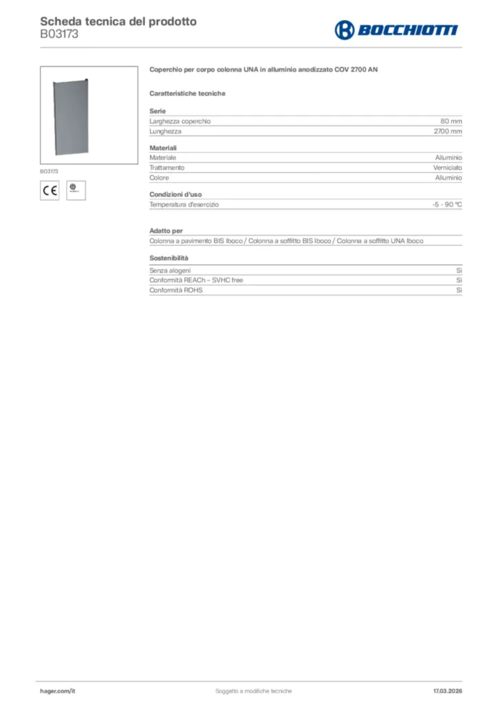 Immagine Bocchiotti Scheda tecnica del prodotto B03173 | Hager Italia