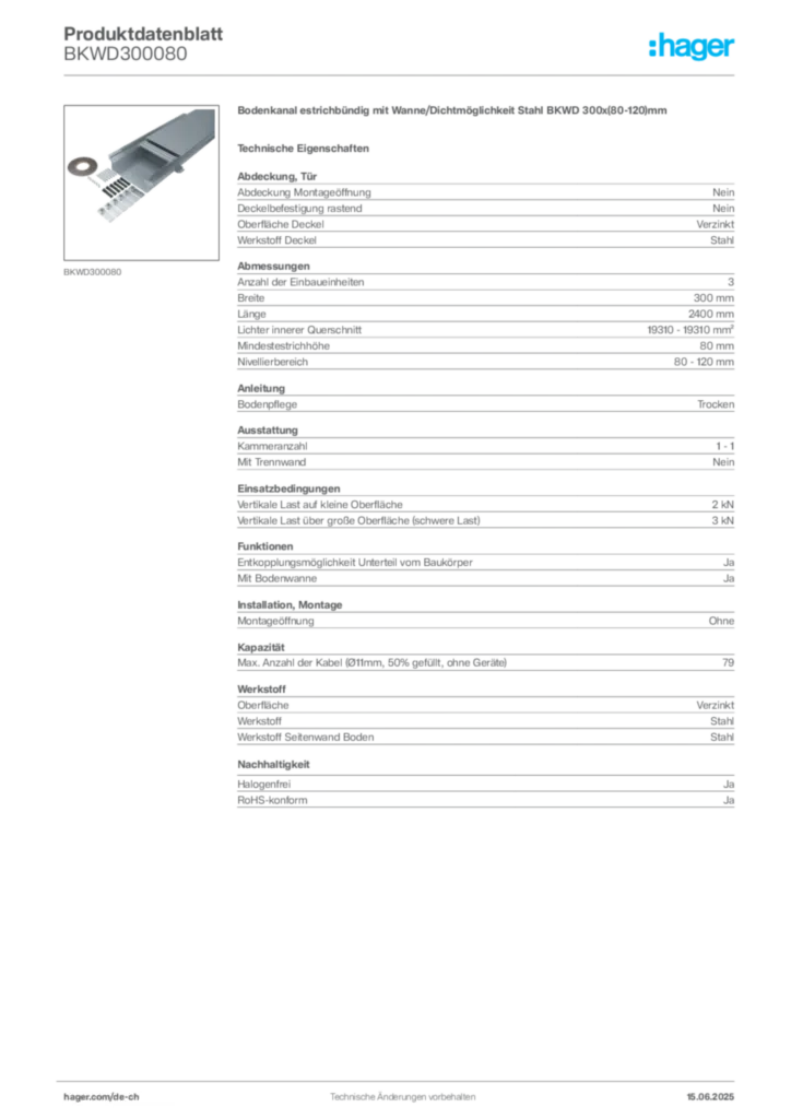 Bild Hager Produktdatenblatt BKWD300080 | Hager Schweiz