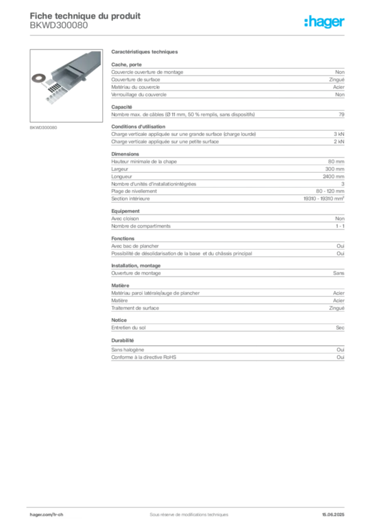 Image Hager Fiche technique du produit BKWD300080 | Hager Suisse