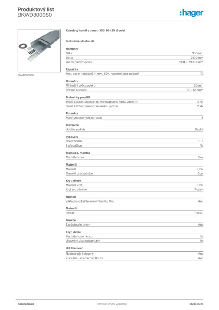 Obrázek Hager Product data sheet BKWD300080 | Hager