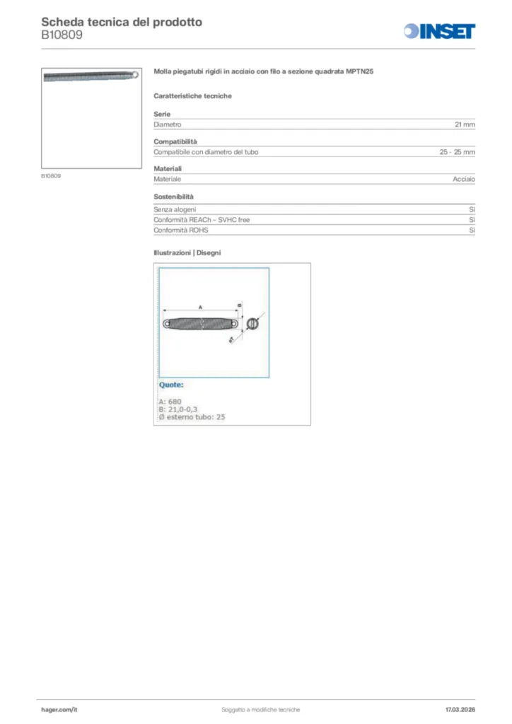 Immagine Inset Scheda tecnica del prodotto B10809 | Hager Italia
