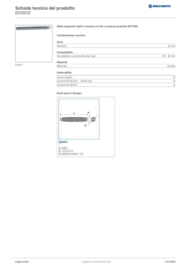 Immagine Bocchiotti Scheda tecnica del prodotto B10809 | Hager Italia