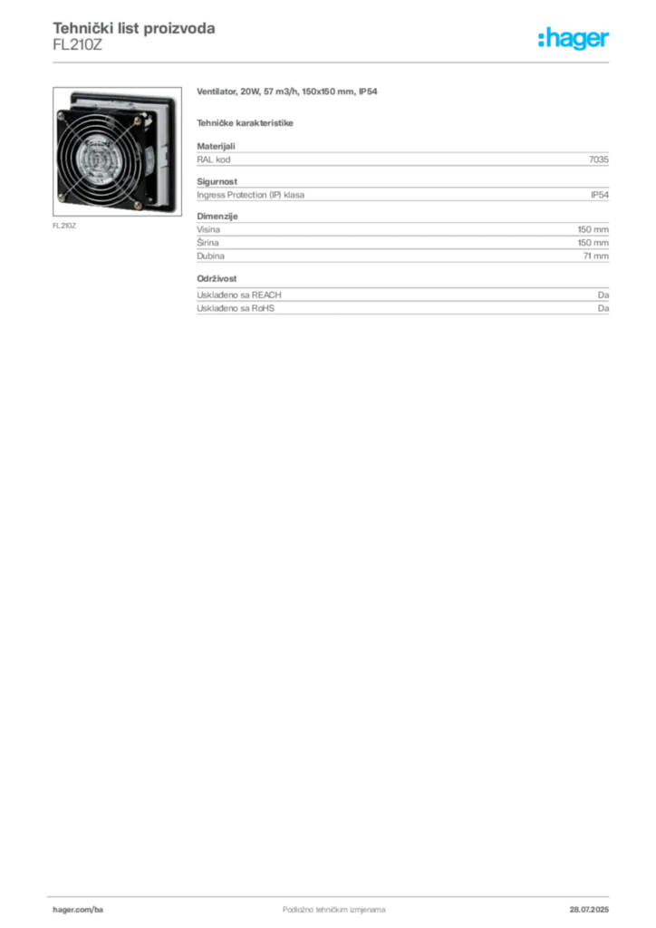 Slika Hager Product data sheet FL210Z  | Hager