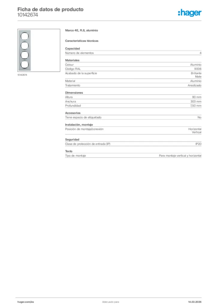 Imagen Hager Ficha de datos de producto 10142674 | Hager España