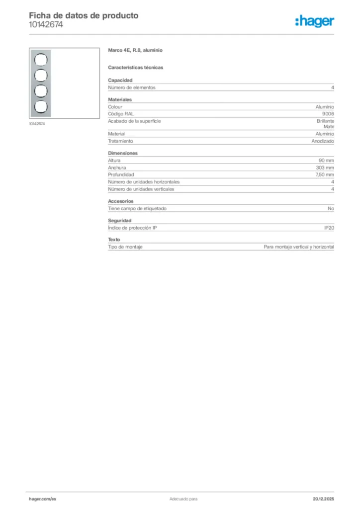 Imagen Hager Ficha de datos de producto 10142674 | Hager España