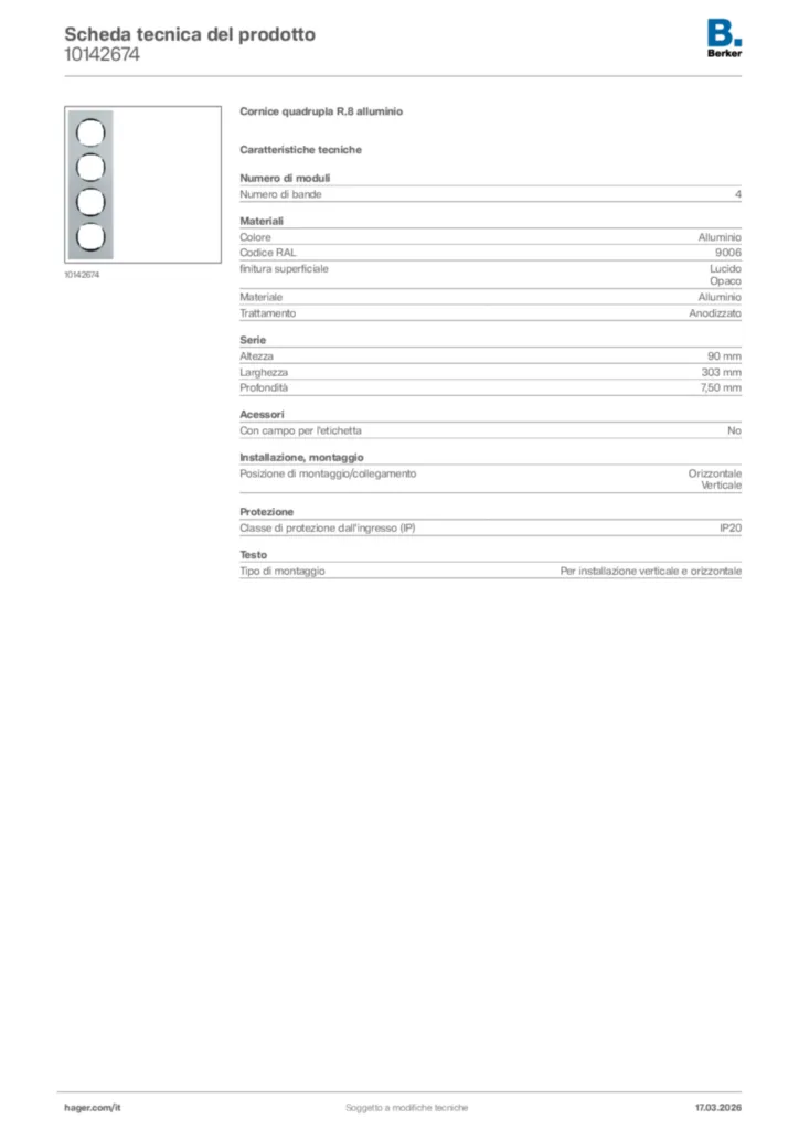 Immagine Berker Scheda tecnica del prodotto 10142674 | Hager Italia