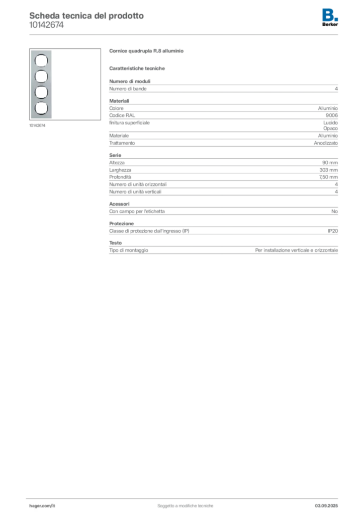 Immagine Berker Scheda tecnica del prodotto 10142674 | Hager Italia