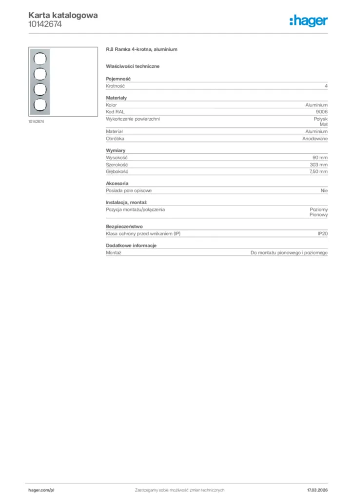 Zdjęcie Hager Karta katalogowa 10142674 | Hager Polska