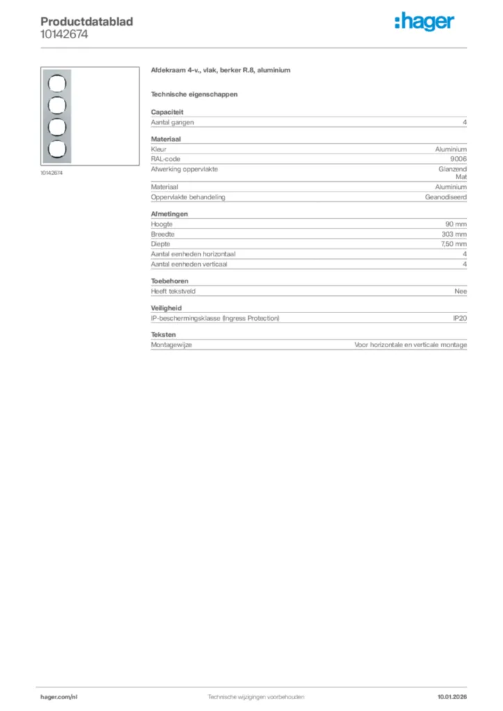 Afbeelding Hager Productdatablad 10142674 | Hager Nederland