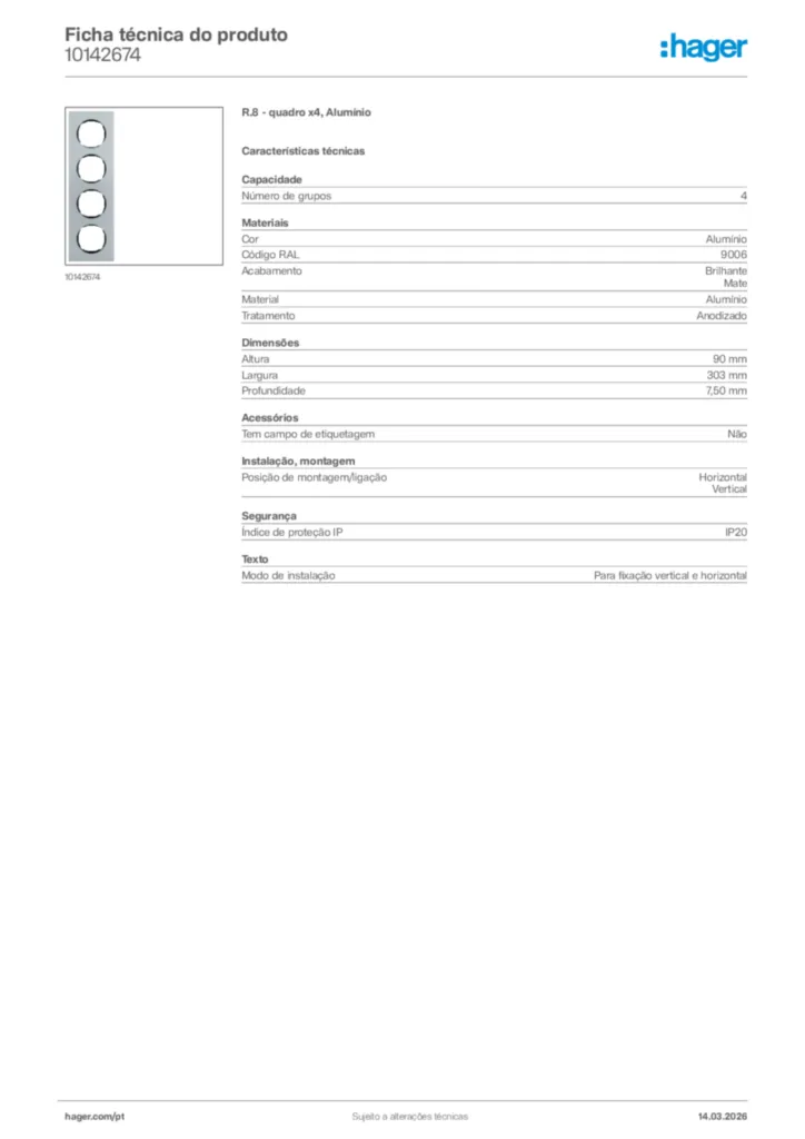 Imagem Hager Ficha técnica do produto 10142674 | Hager Portugal