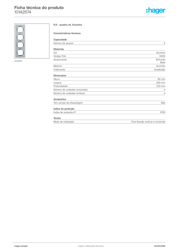 Imagem Hager Ficha técnica do produto 10142674 | Hager Portugal