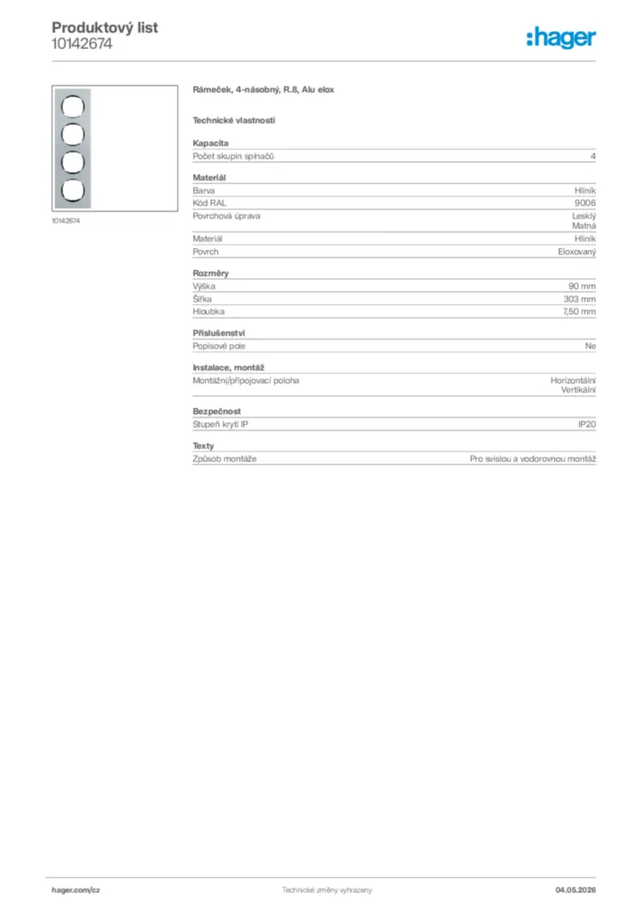 Obrázek Hager Product data sheet 10142674 | Hager