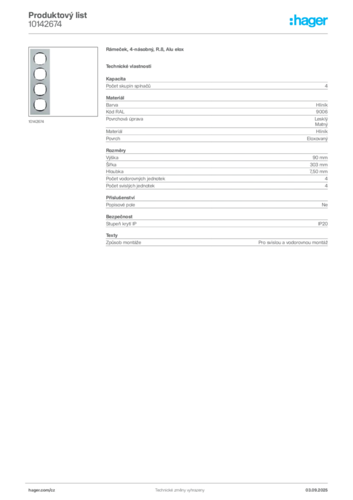 Obrázek Hager Produktový list 10142674 | Hager