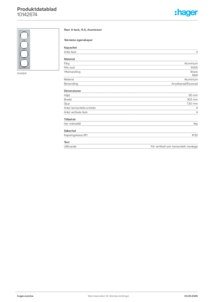 Bild Hager Produktdatablad 10142674 | Hager Sverige