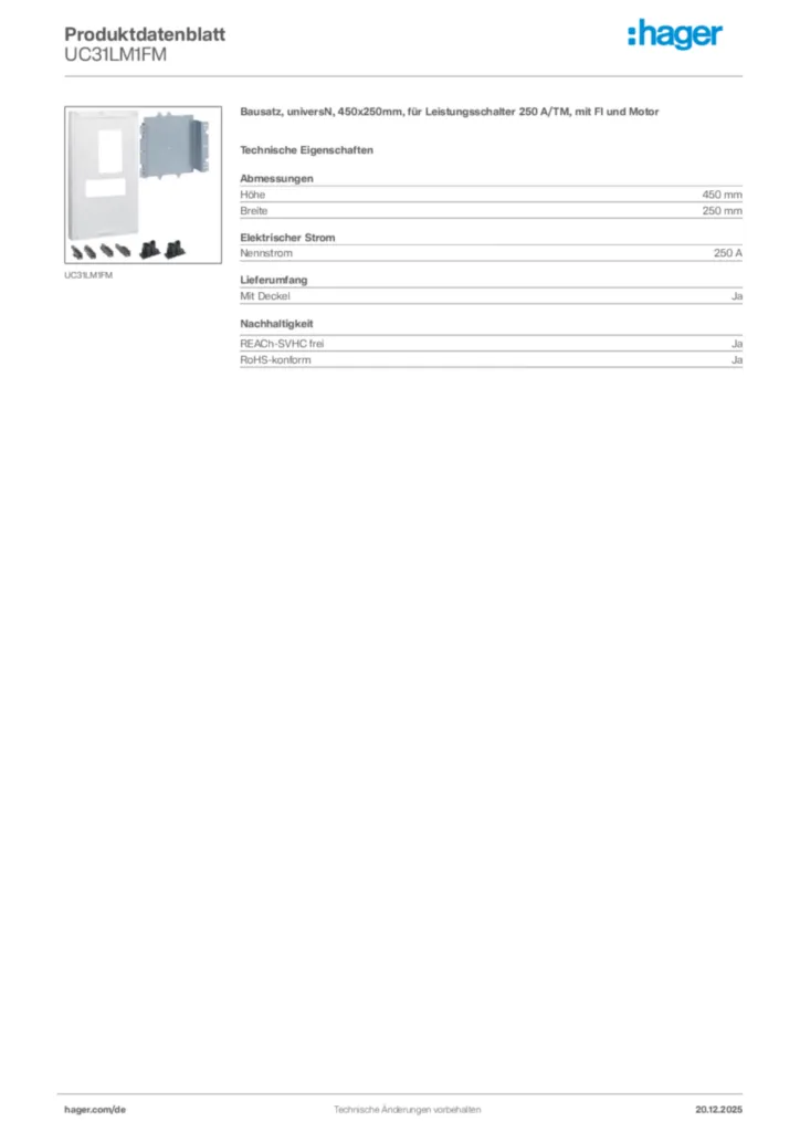Bild Hager Produktdatenblatt UC31LM1FM | Hager Deutschland