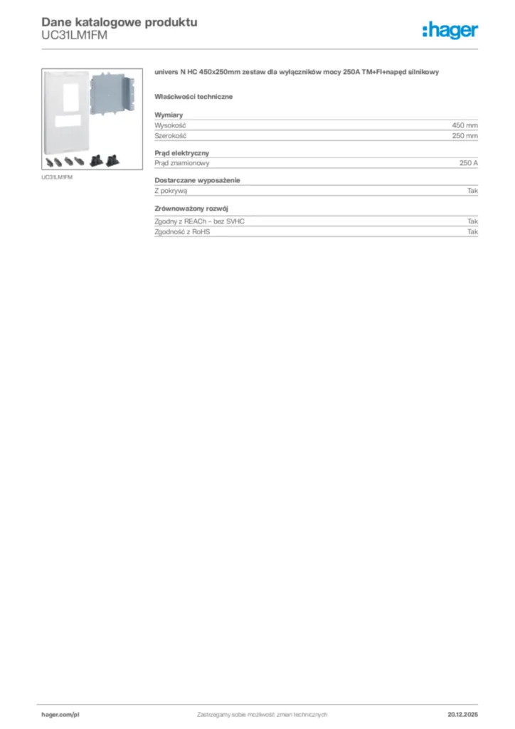 Zdjęcie Hager Dane katalogowe produktu UC31LM1FM | Hager Polska