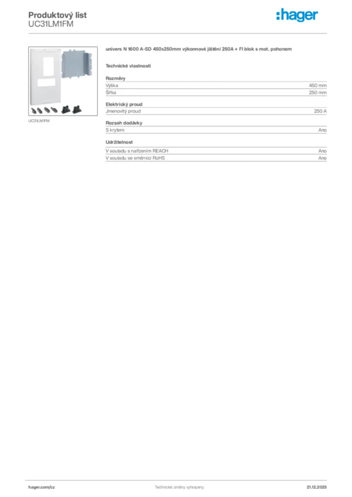 Obrázek Hager Produktový list UC31LM1FM | Hager