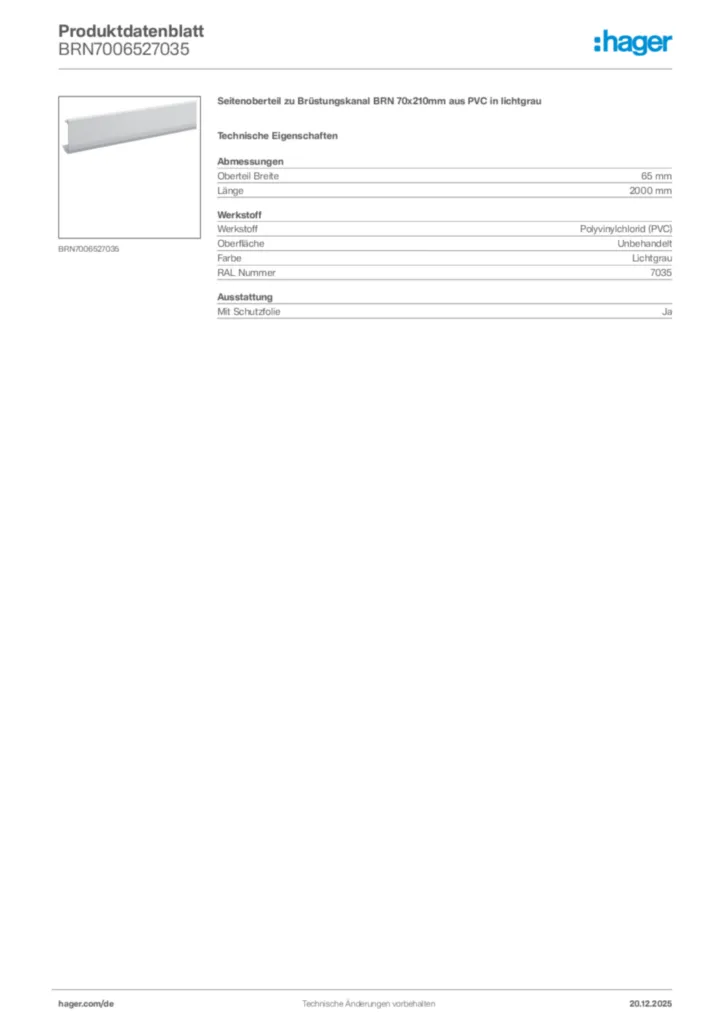 Bild Hager Produktdatenblatt BRN7006527035 | Hager Deutschland