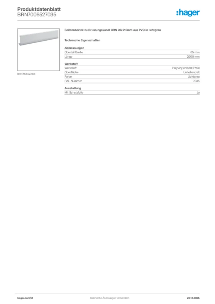 Bild Hager Produktdatenblatt BRN7006527035 | Hager Deutschland